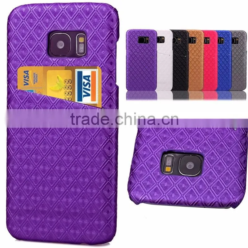 Diamond pattern oil side skin leather PC hard case with card slot for iPhone 6S 4.7 5.5 Phone case