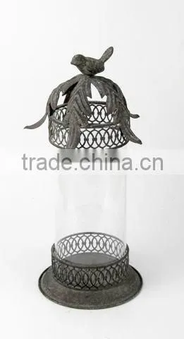 100091MC- metal candle lantern w/finch