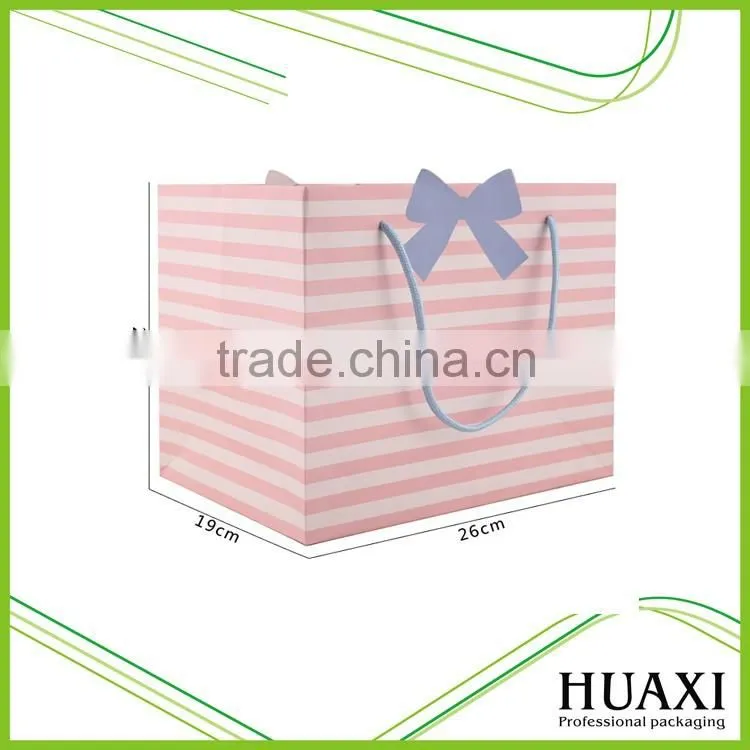 Full color print with handle and ribbon design blue paper gift bag