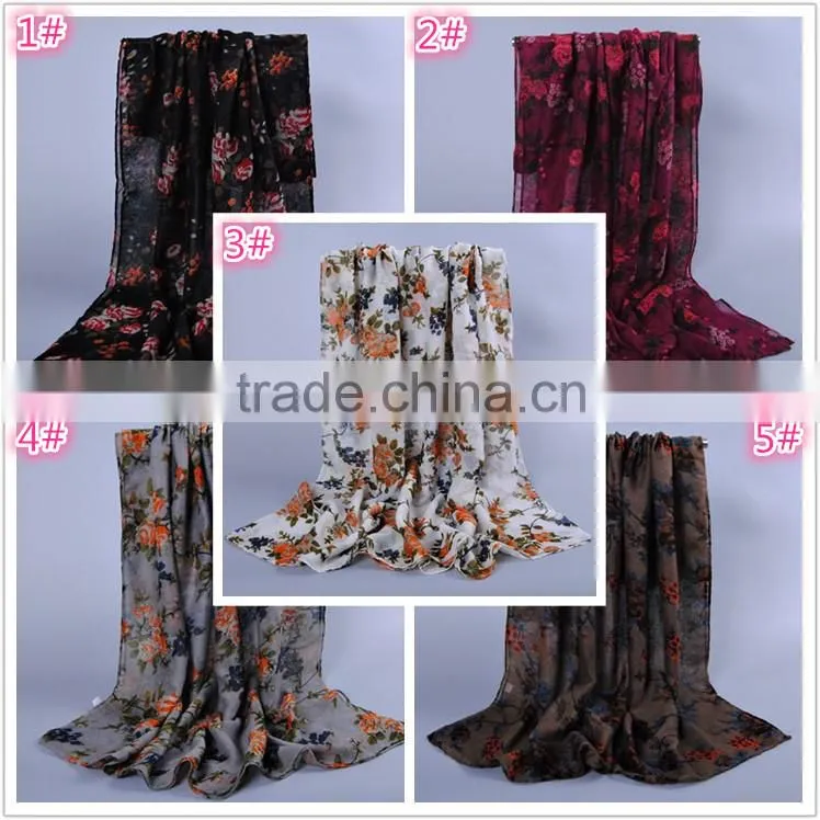 Women Popular Scarf Flower Leaf Pattern Voile Scarves 180*90 Pashmina