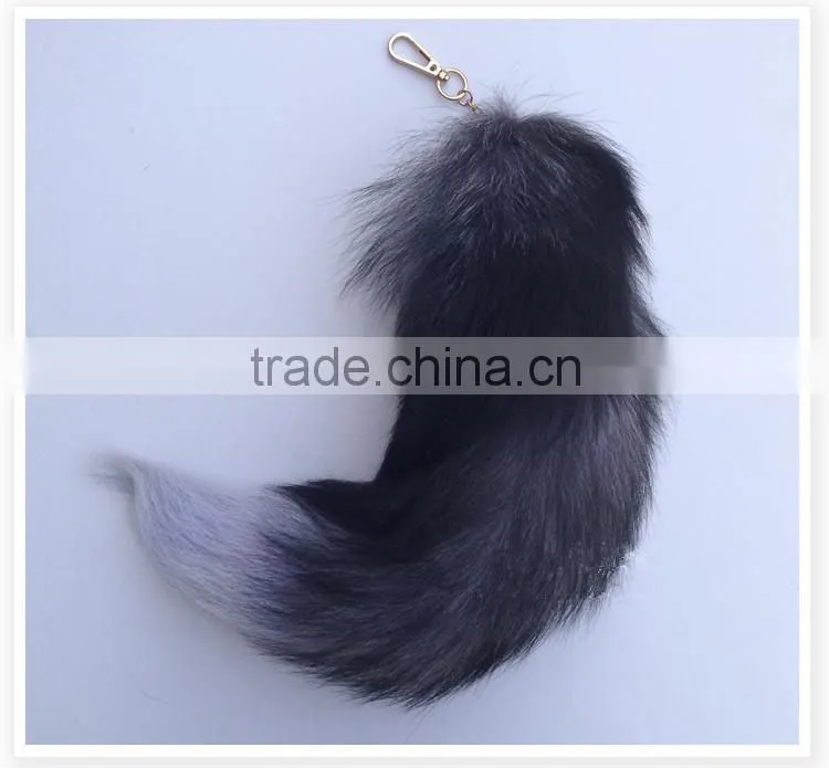 Natural Silver Fox Tail Fur Keychain / Fox Fur Tail keychain / Dye Colorful Fox Tail Keychain