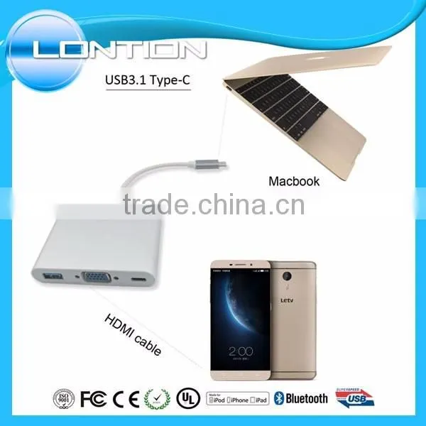 USB-C hub digital av multiport adapter type c to usb3.0 + vga + type c adapter For Apple Macbook 12" & LENOVO ZUK Z1 OTG Nexus 6