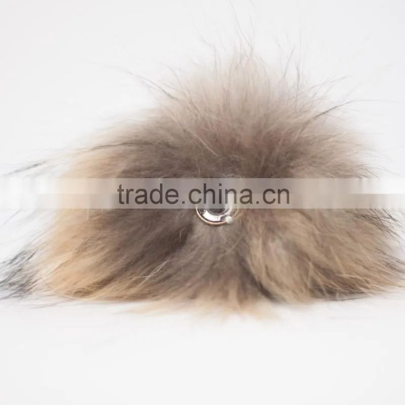 KH1214 Knitted full raccoon fur pompom wool hat