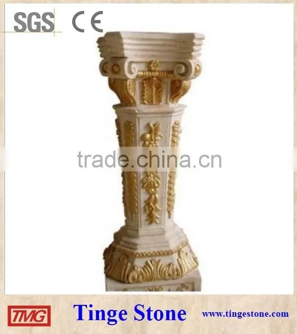 G603 sesame white granite solid column carved cap 3 meter tall