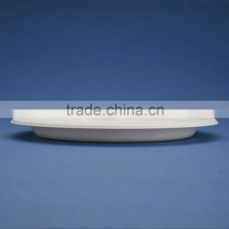 PL-09-3 9 inches diposable sugarcane 3 compartment divided round dinner plates