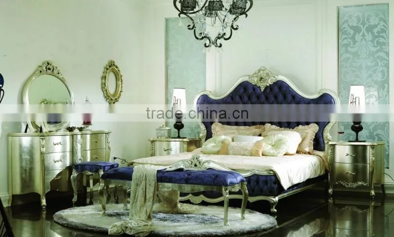 solid wood New Classical furniture used Bedroom set Double Bed Bedside table Wardrobe Dressing table Bench Royal Chair Commode