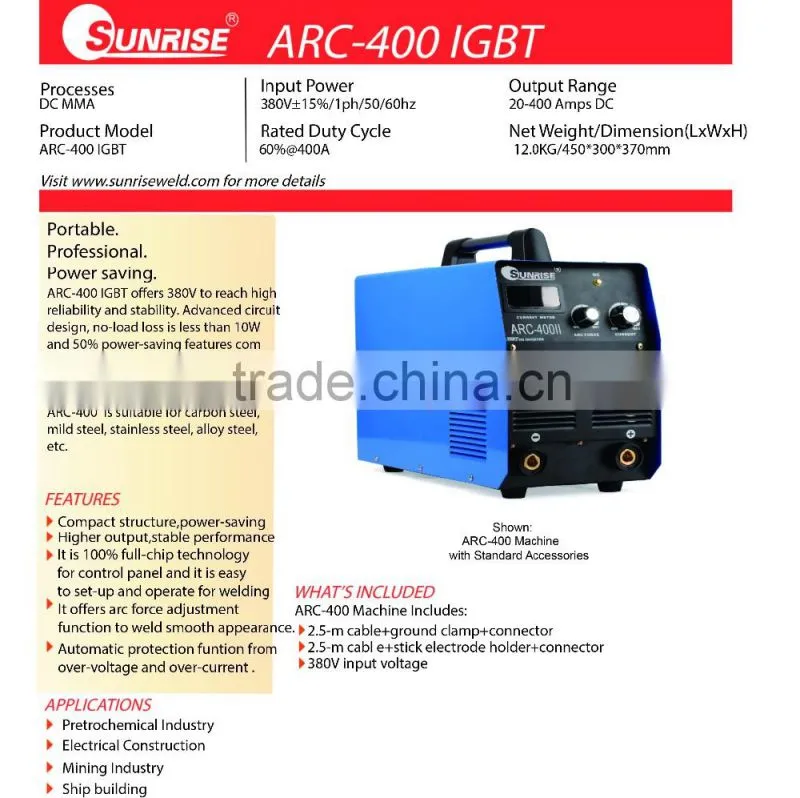 CE CCC ISO certifications passed SUNRISE OEM available big discount high quality ARC-400 welding machine