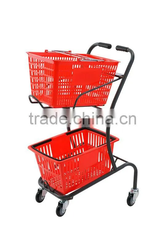 Powder coating/chrome-plate double layer shopping cart HSX-908