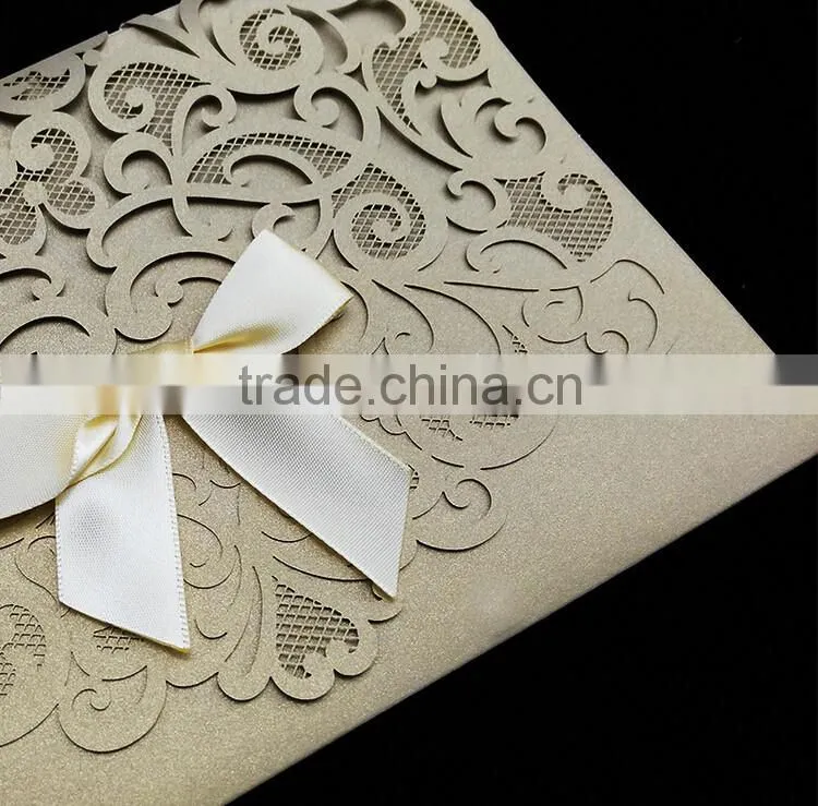 Wedding Decorated Custom Elegant Wedding Invitation Card with ribbon bow