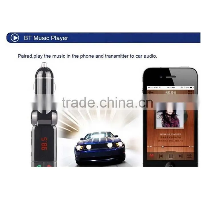 Factory supply, Portable Dual 2 USB Charger LCD Bluetooth Car Kit MP3 AUX FM Transmitter Adjust