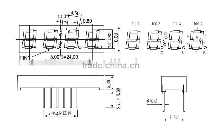 0.28 inch pure green four digit 7 segment LED display, 4 digit LED