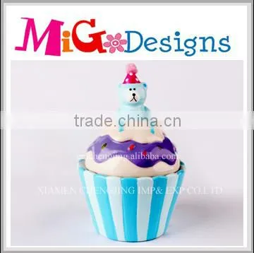 Good Selling Bear On The Top Cupcake Shaped Mini Cookie Jars