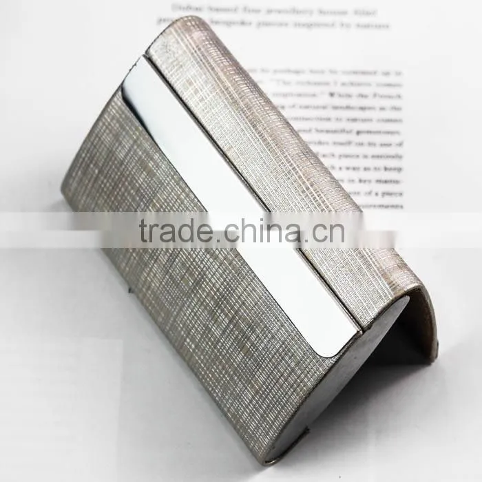 Double swtichs opening PU leather card case holder with stainless steel strip and magnetic closure