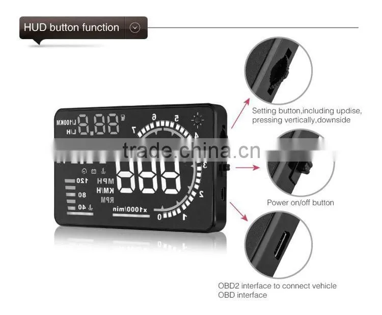 Wholesale 5" GPS Car HUD Head Up Display OBD 2 Speed Warning System, hud display XY-HUD208