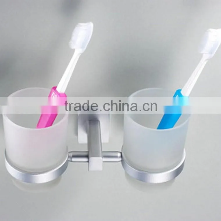 Wholesale Prices Aluminum Alloy And Glass Chrome Finishing Bathroom Accessories Wall Mounted Double ToothBrush cup holder