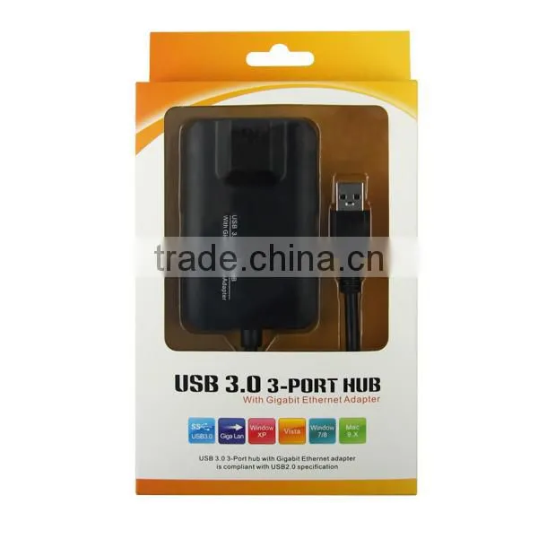 New Hot USB 3.0 USB Ethernet Adapter 3port Hub With Gigabit Ethernet Adapter