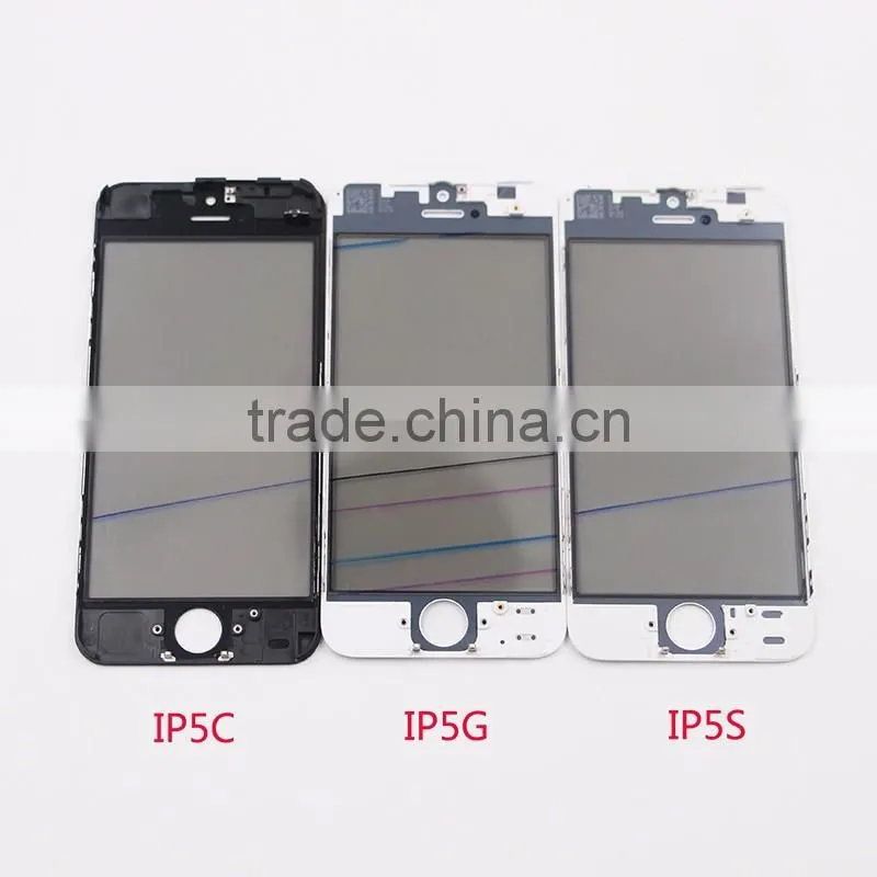 Front cover Glass with cold press cold glue frame with OCA with original polarizer for iphone5 5s 5c