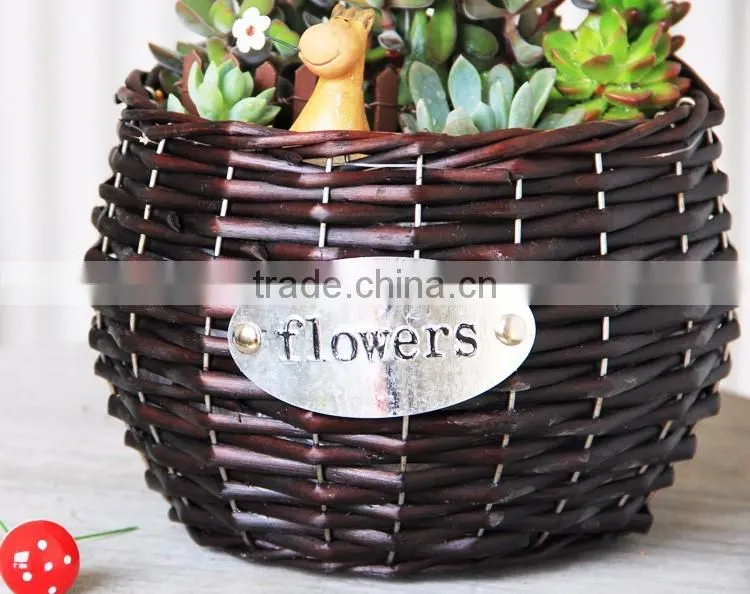 Handmade wicker basket heart-shaped retro pastoral desktop simulation flower planting pot plants meat storage basket