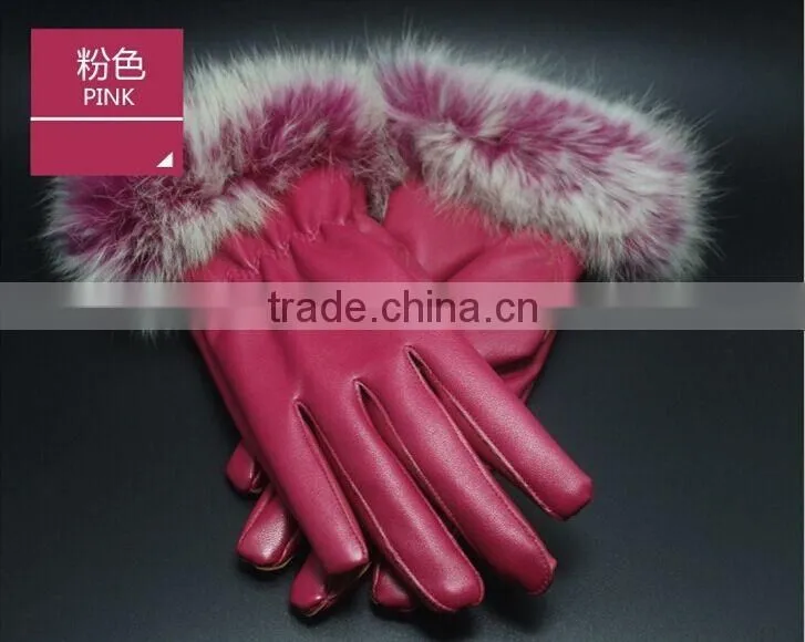 2015 Fashion Winter Leather Gloves Women Fur Gloves Ladies Leather Gloves
