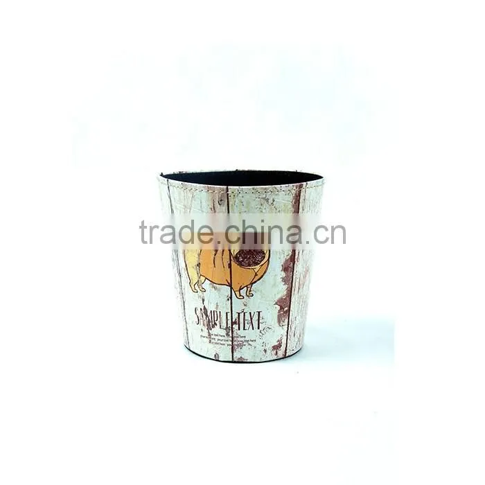 Cute Dog Print Waste Bin Faux Leather Trash Can For Home/Office/Hotel