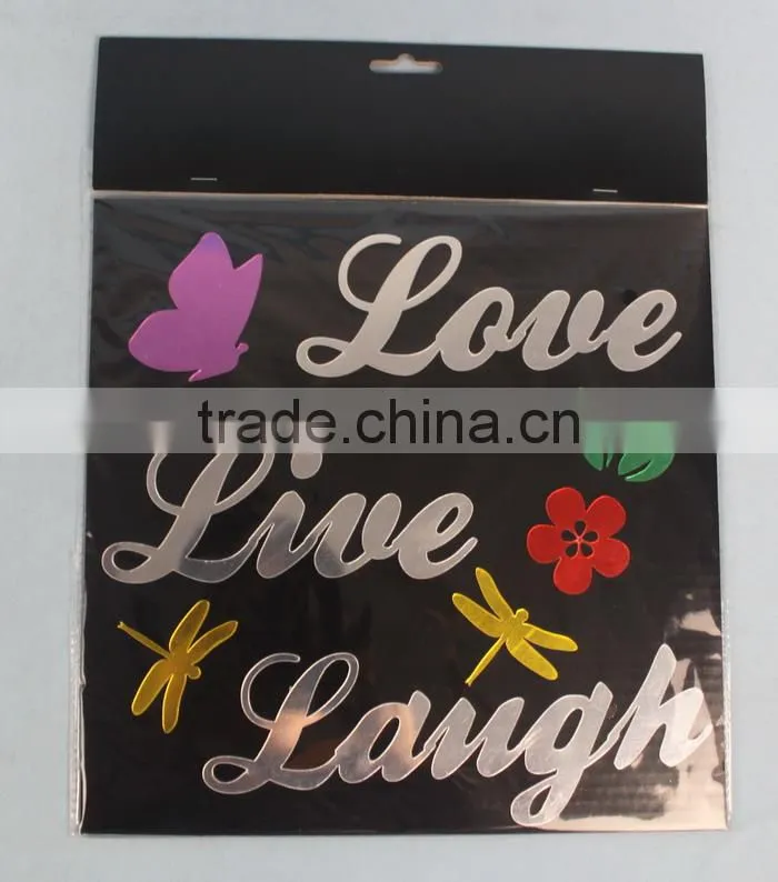Word LOVE LIVE LAUGH Color Printed Mirror Stickers
