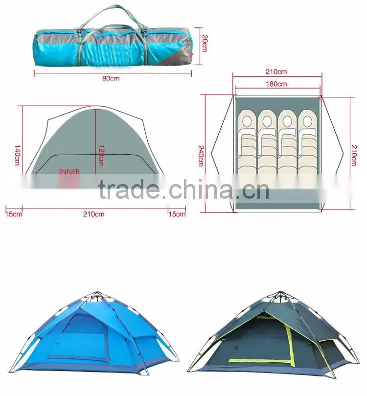 automatic style outdoor camping double layer 3-4 person family water proof tent