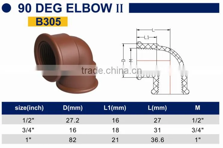 TY High quality PP threaded pipes&fittings 90 DEGELBOW B eco-friendly Cheap Price Full Size factory price list discount