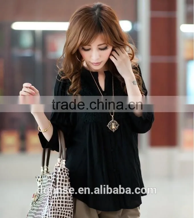2015 Plus size women clothing ladies slim 6XL floral lace blouse palace Three Quarter sleeve cardigan shirt