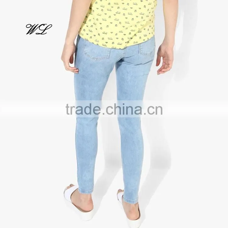 Distressed jeans 2017 denim fabric custom jeans woman denim pants