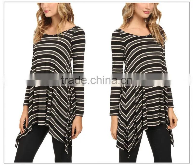 Wholesale Ladies Extra Long Stripe Sweatshirt Long Sleeves Sweatshirt