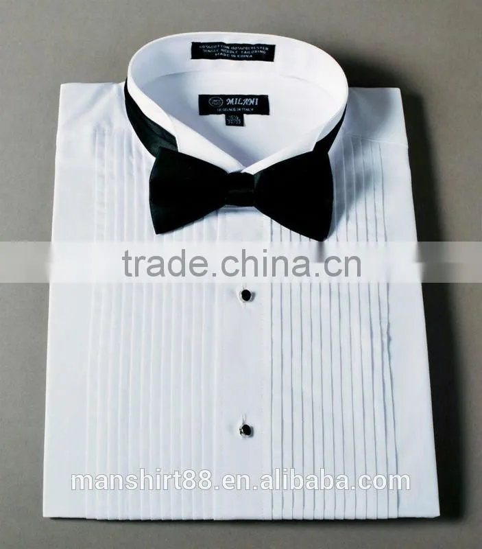 2016 wholesale 65% polyester 35% cotton 1/4" pleats wing-tip collar wedding tuxedo shirt