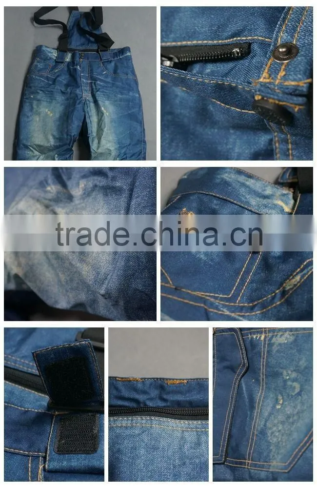 Wholesale snowboard bib jean pants jeans ski pants mens fashion bib denim ski jean pants China manufacturer