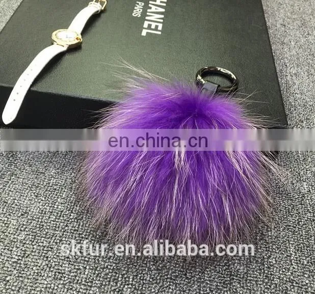 100% Real raccoon fur pompom keychain