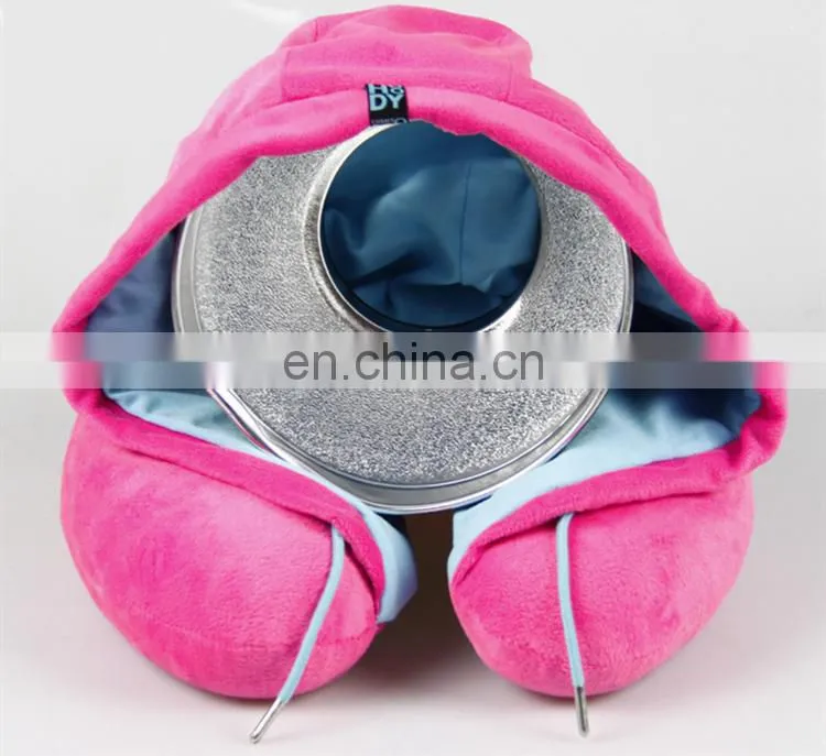 Meet ICTI standard custom u shape travel neck pillow with hat promotion wholesale soft plush pillow neck