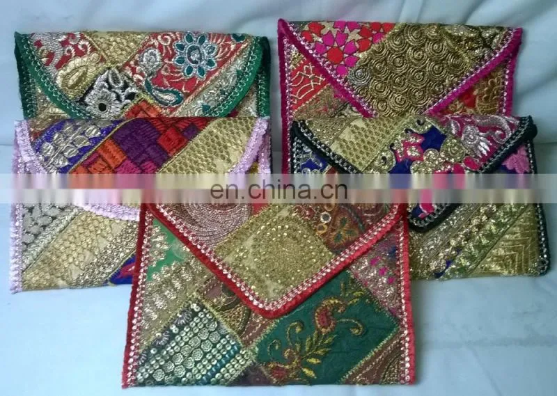 2015 New Valentines Womens Ladies Vintage Banjara Colorful Hand Zari Embroidered Unique Patch Handbag Clutch Tote Purse Pouch