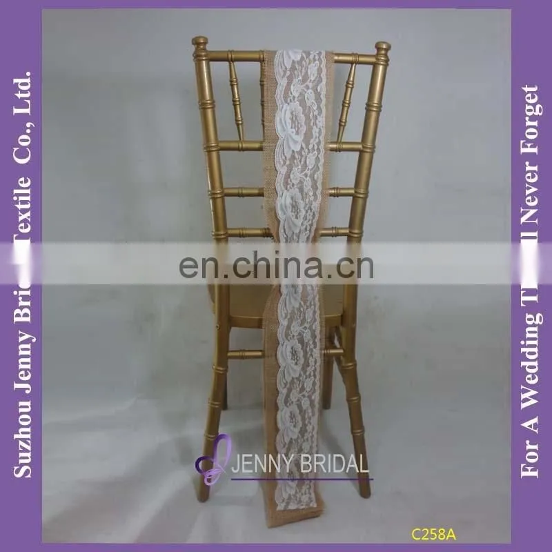 C258A cheap burlap chair sash with flower
