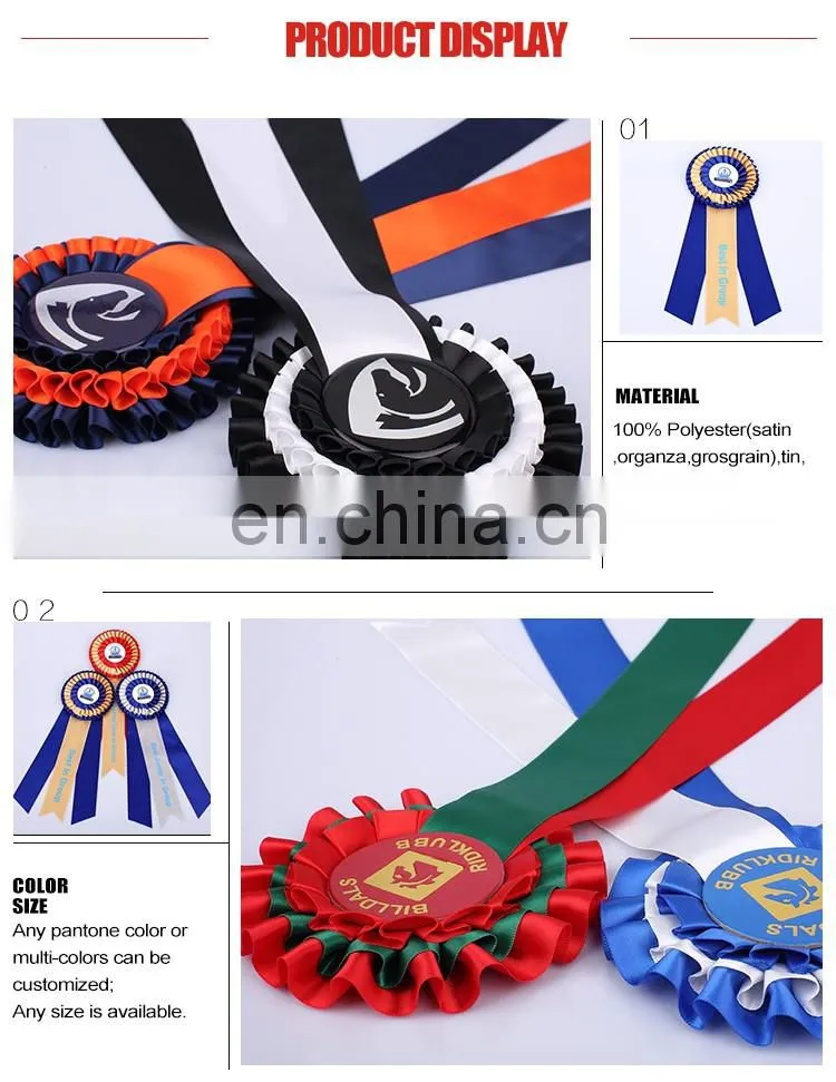 Custom handmade satin rosette award ribbon with safety pin