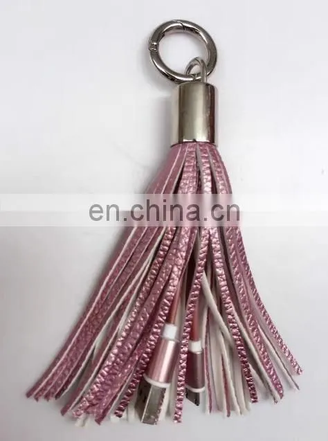 Cheap wholesale Leather tassels keychain with USB wire
