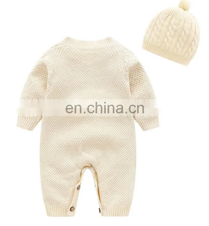 Long sleeve cotton jumpsuit plain color knit baby rompers