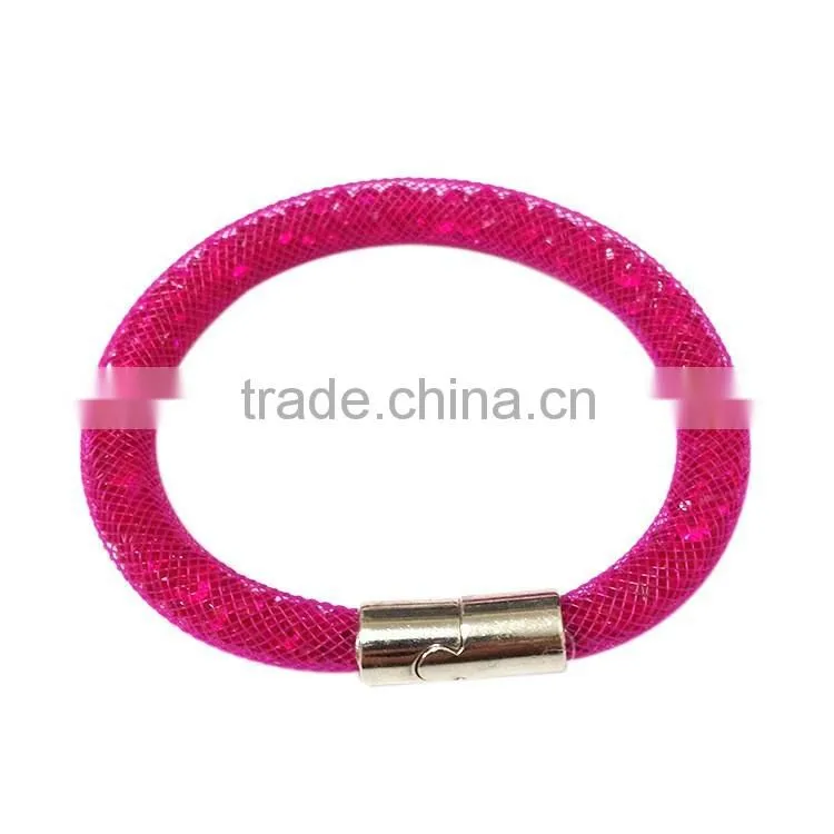 Cheap Promotion!!! 2016 Hot sale Mesh Stardust Bracelets With Crystal Filled Magnetic Clasp Charm Bangles!