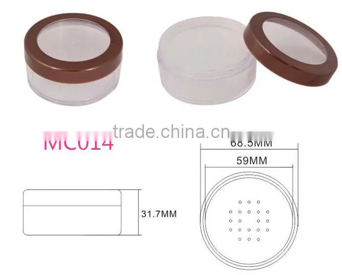 MC014 plastic cosmetic loose powder jar with window and sifter,round sifter jar
