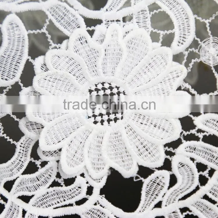 OEM beauty fashion French white 3D flower pattern embroidered mesh lace fabric for garment clothing