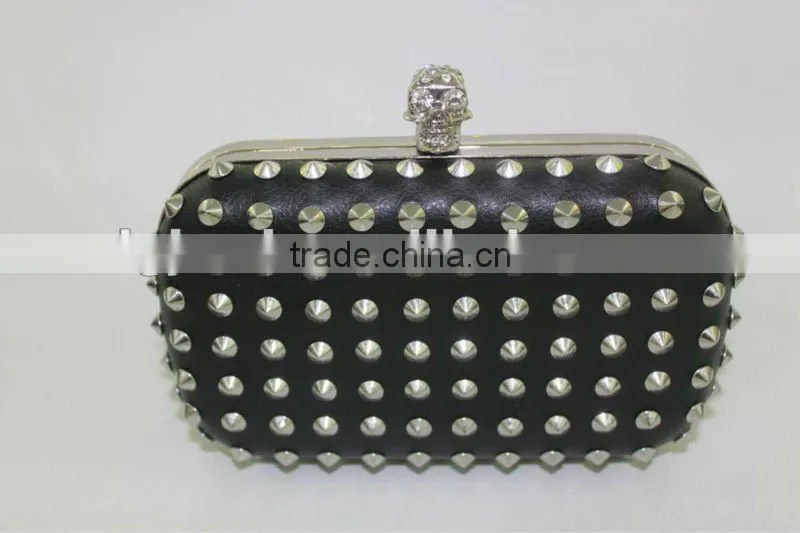 Hotsales black leather studs evening purse