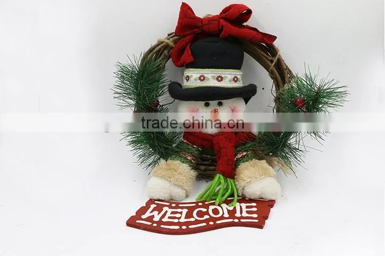 XMAS Hanging Plush Snowman Welcome Door Decoration Christmas Wreath