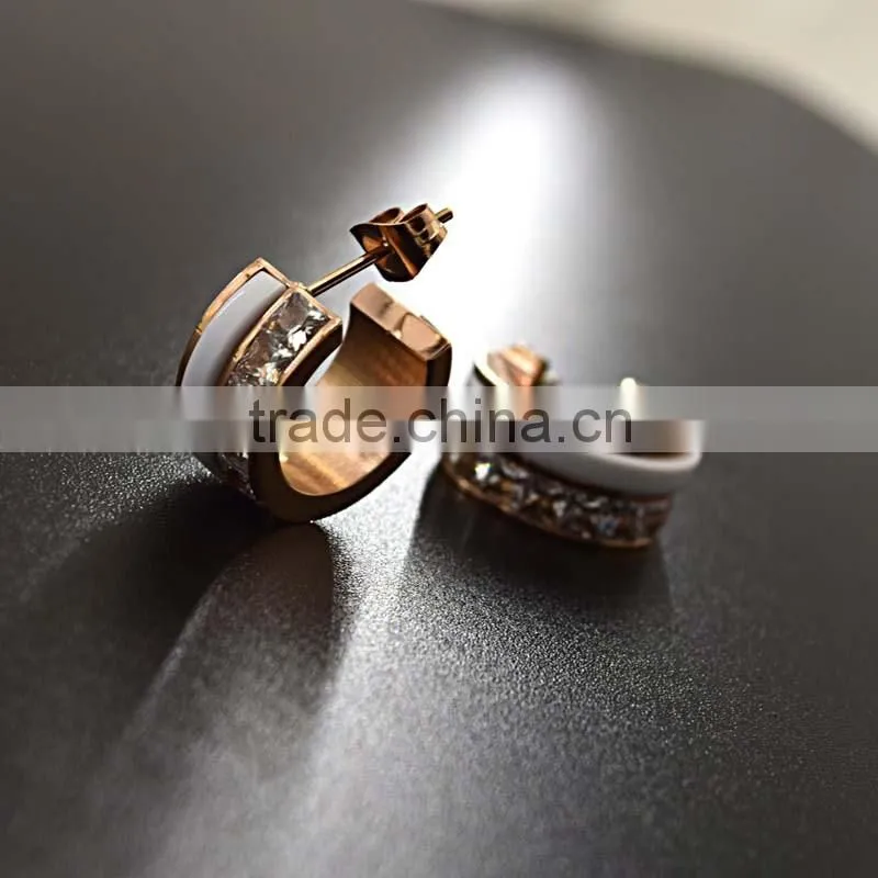 fashion jewellery rose plate stainless steel jewelry ceramics diamond earring stud