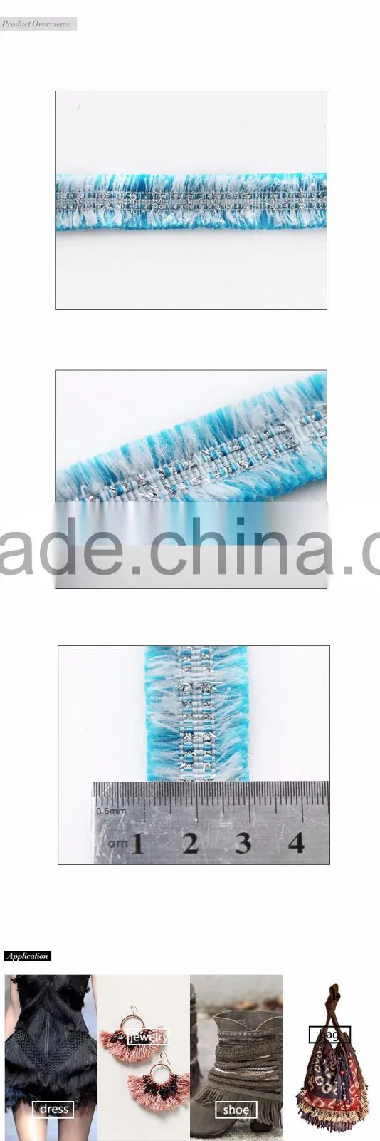2.5cm width turquoise ruffle ribbon trimming