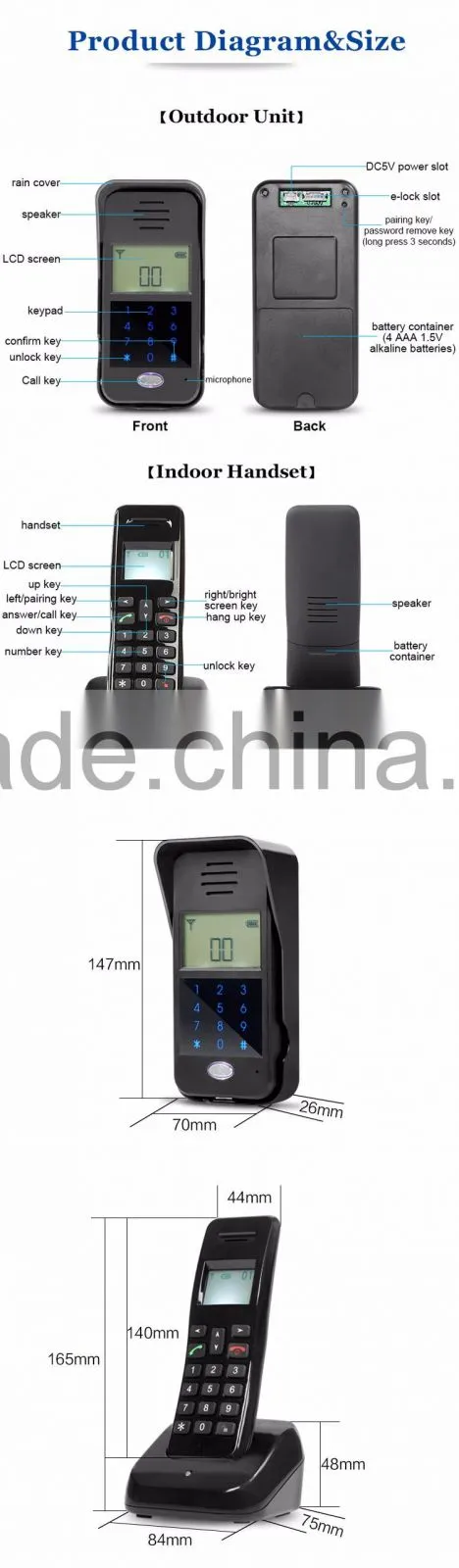 Home Security 2.4GHz Digital Wireless Audio Door Phone Intercom System