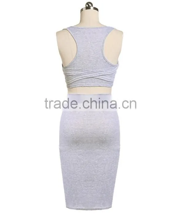 Stylish Lady Women's Casual Sexy High Elastic O-neck Sleeveless Tank Tops And Pencil Skirt Set