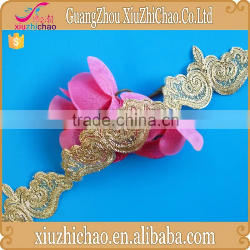 T0299-2-33 high quality garment accessories gold cord lace trim embroidery border trimming