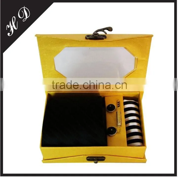 Clamshell Necktie Cufflink Tie Cilp Pocket Square Set Gift Box With PVC Window